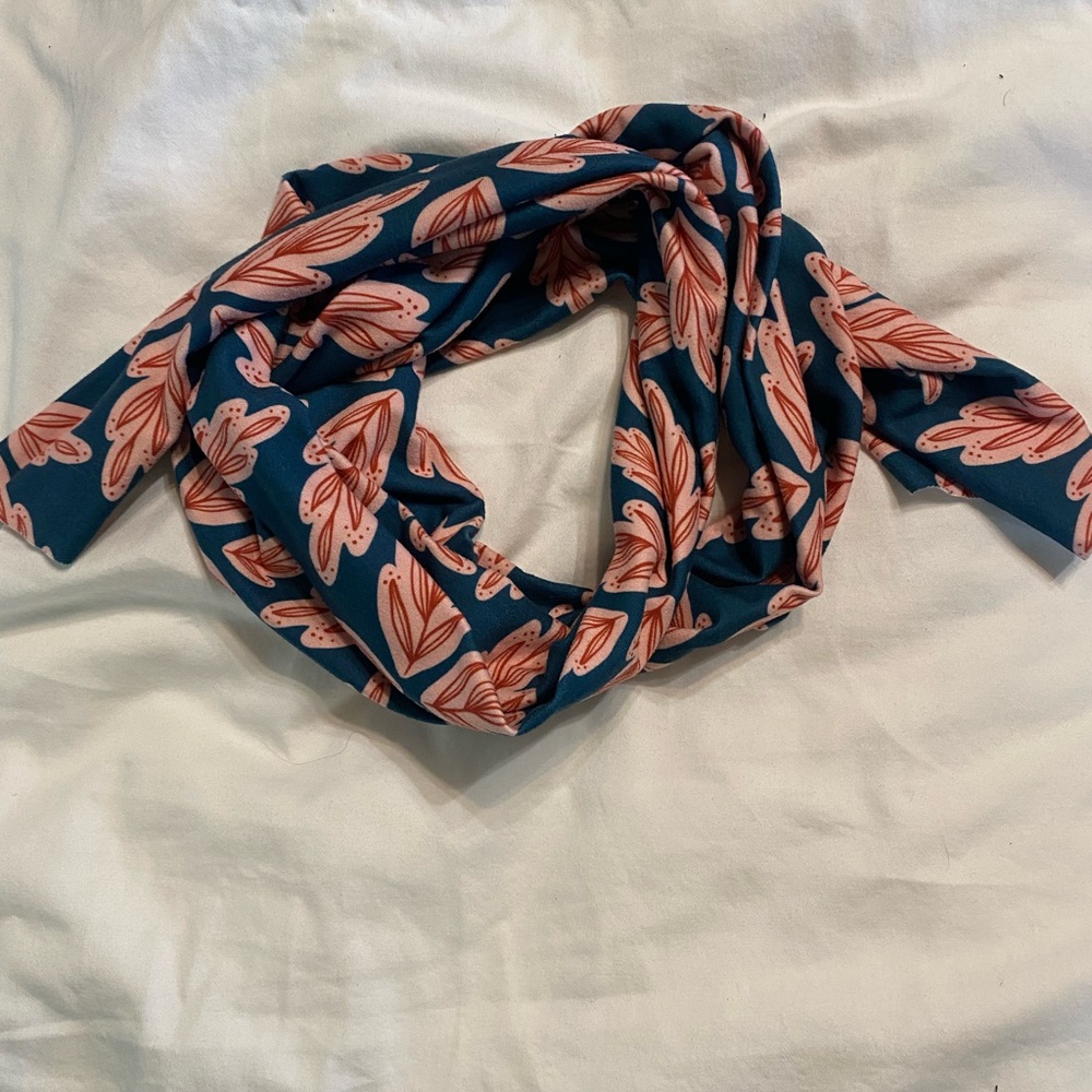 Floral Patterned wrap around head Scarf - Blue and Pink